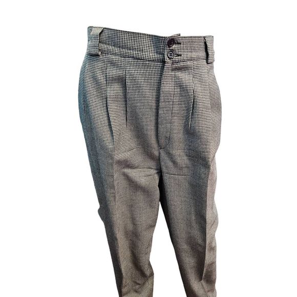 Vintage 80's Wool Houndstooth Pleat Front Tapered Dress Pants 12 Collectible Gol - Picture 4 of 8